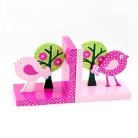 Wooden Bookends - little pink bird  