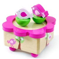 Wooden Music Box - little pink bird  