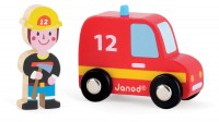 Janod - Firetruck and firefighter wooden vehicle set  