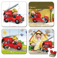 Janod - Leon firetruck puzzle box (incl 4 puzzles)