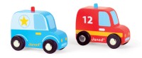 Janod - Wooden Police Car & Fire Truck set (WAS $17.50)