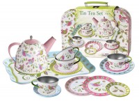 Tin Tea Set in Case (Bird print design) 