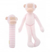 Monkey Rattle Toy + Handsqueaker - pink